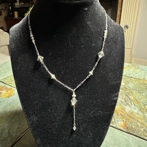 Sterling Silver Signed 925 Italy Crystal Drop Necklace | Delicate Y Necklace